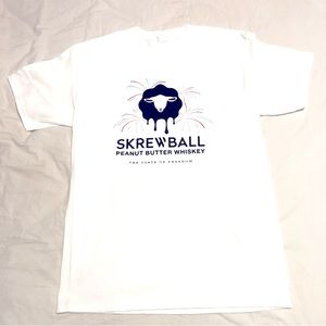 white SKREWBALL PEANUT BUTTER WHISKEY shirt. Medium Size
